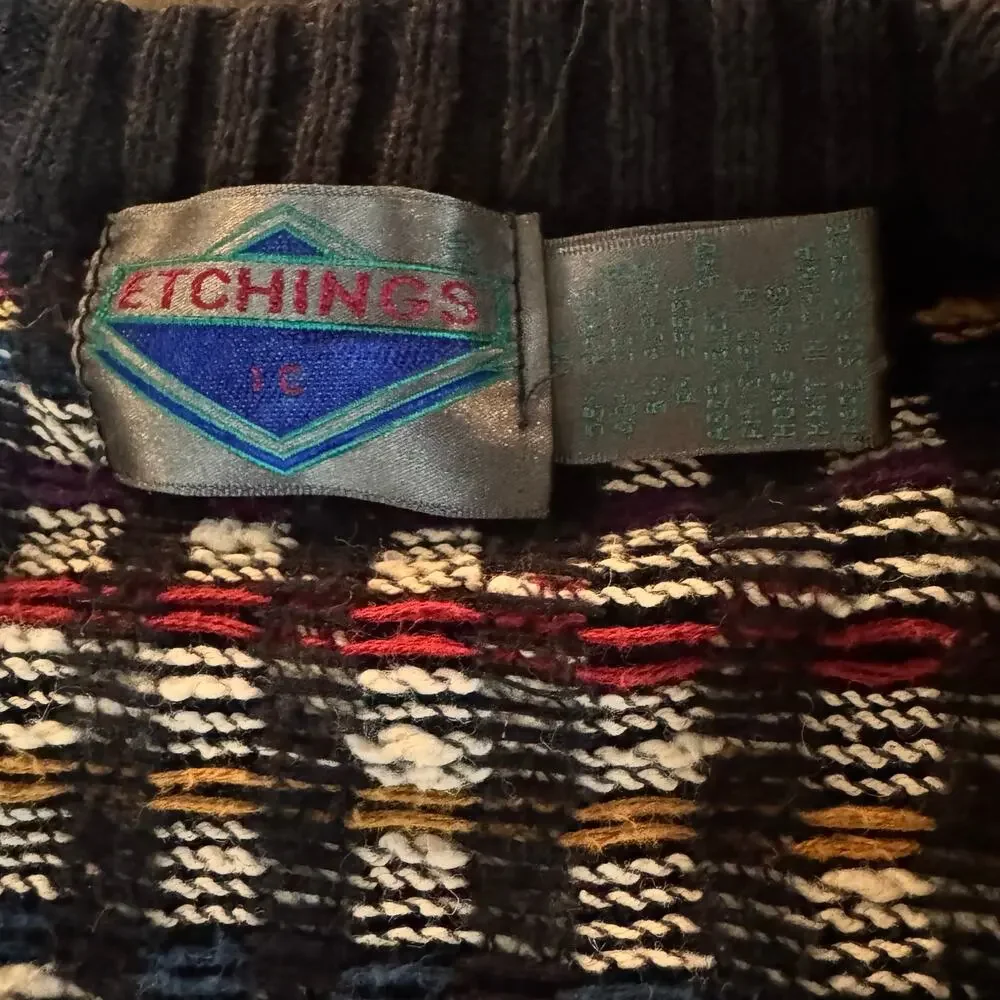 Grandpa Sweater Vintage Cardigan 90s Multicolor Knit‎  Button Front L Retro - Picture 5 of 8
